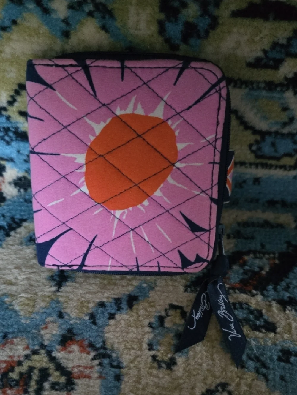 Vera Bradley Pink Navy Orange Quilted Compact Wallet - Picture 5 of 5